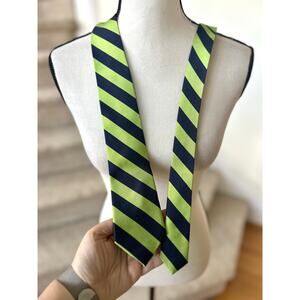 J.Crew Factory Lime Green & Navy Diagonal Stripe Silk Tie Preppy Academia